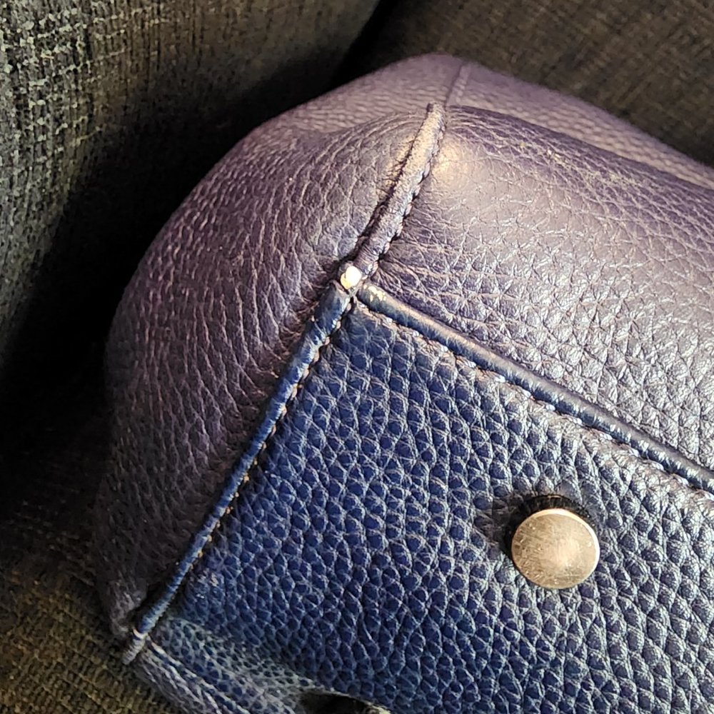 Sam Edelman Navy Blue Leather Satchel with Reversible Studded Shoulder Strap - Picture 7 of 12